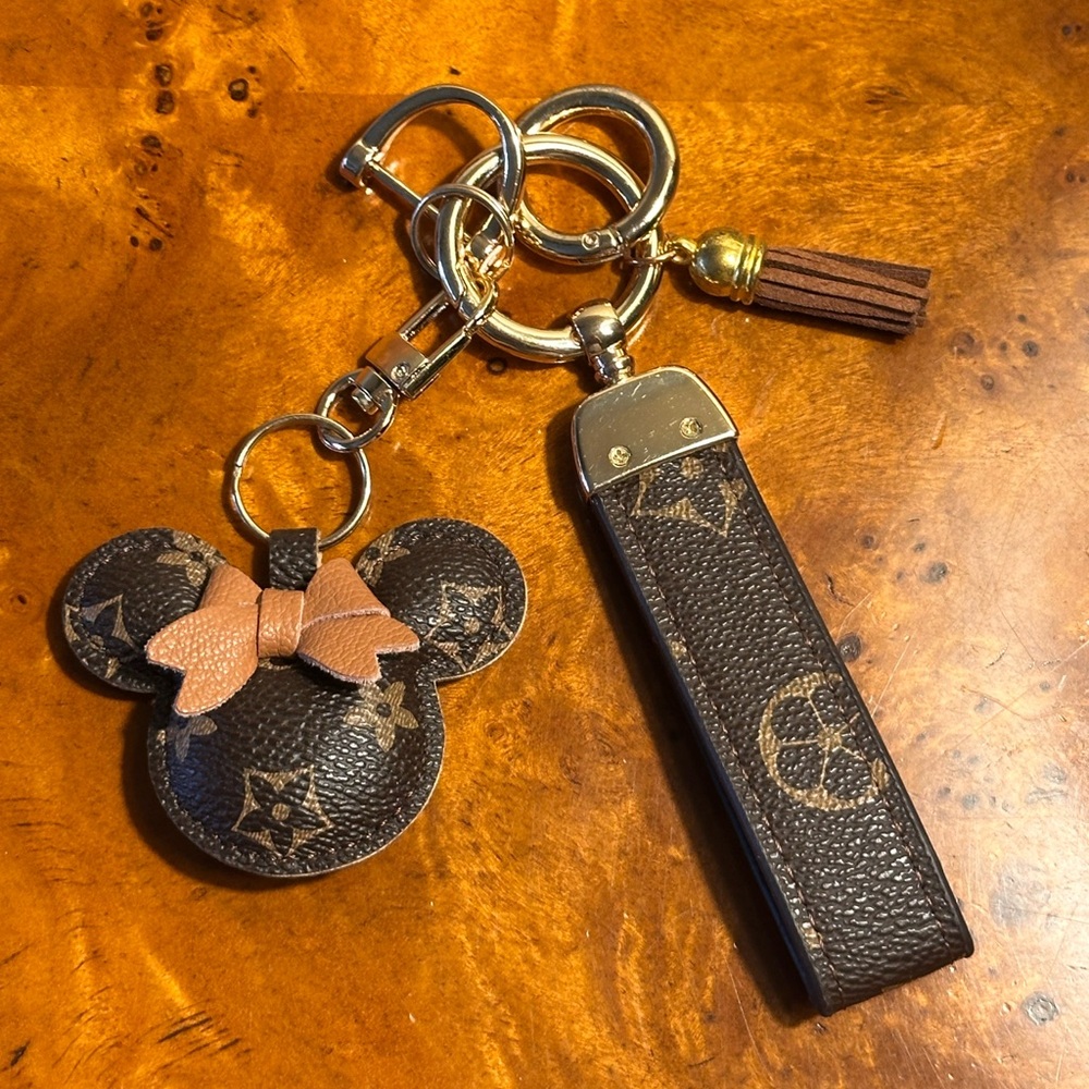 Minnie Mouse Key Ring 3 gold tone Chains or bag tags inspired by lux patterns